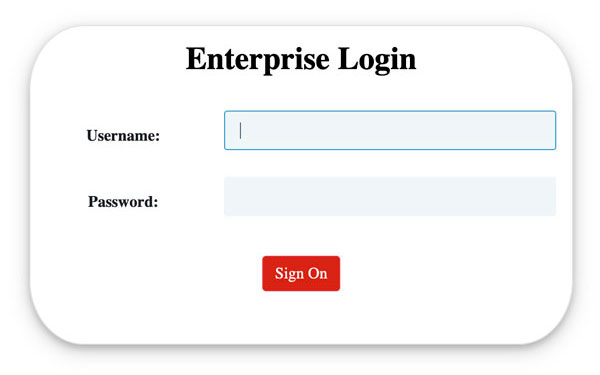 Form includes fields for Username and Password, each with a blank text box for user input.